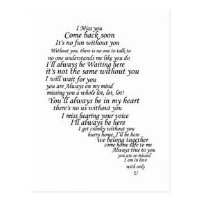 I Miss You Text in Half of Heart Postcard
